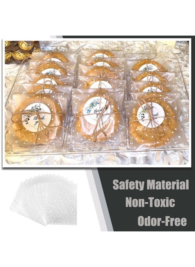Beauenty 200 Pcs Clear Cellophane Bags, Cookie Bags, White Polka Dot Packaging Bag Plastic Small Sweet Bags for Bakery, Cookie, Candies, Gift ,10 x 10+3 cm - Image 5