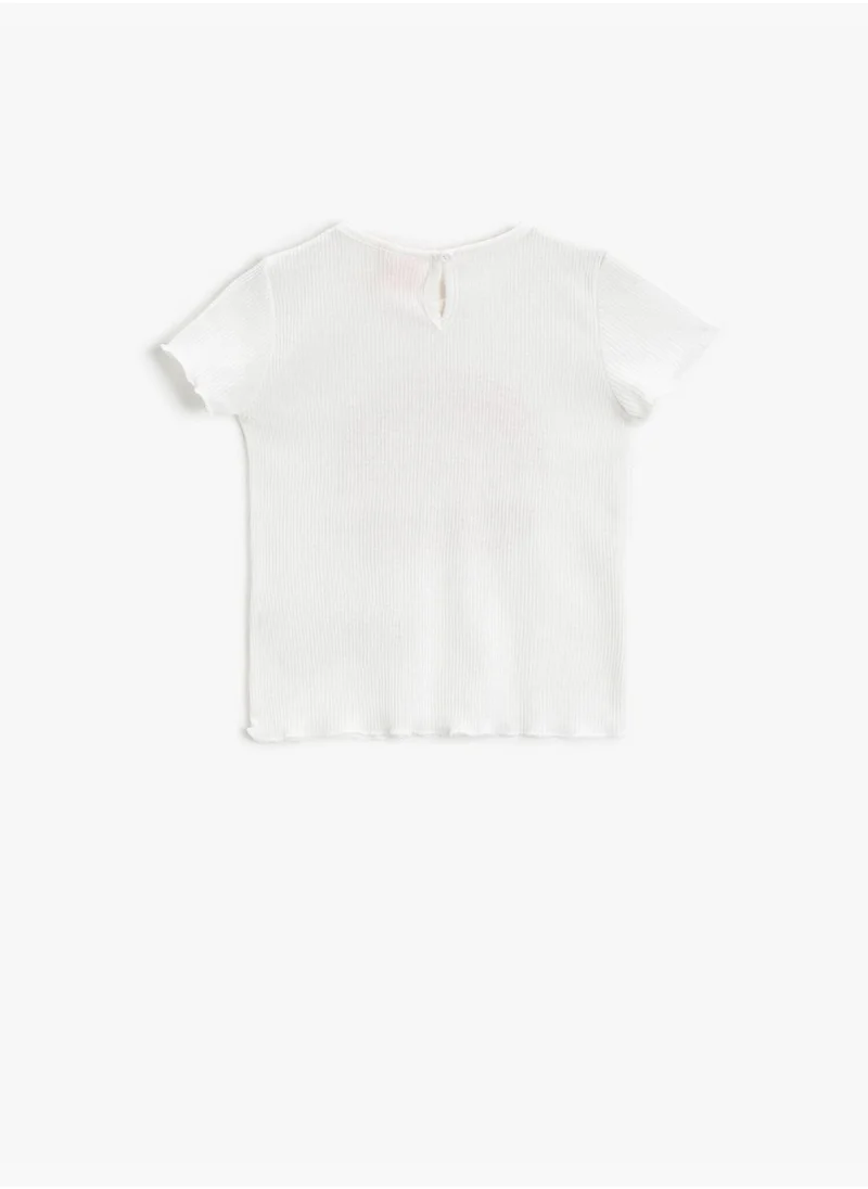 KOTON Printed T-Shirt Ribbed Cotton