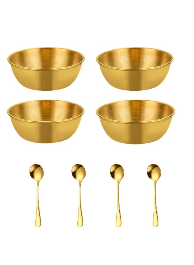 Stainless Steel Dipping Bowls Set, 4Pcs Gold Sauce Dishes with 4 Spoons, Small Sauce Bowls Stackable Metal Condiment Cups for Ketchup, BBQ, Salad, Sushi Restaurant, Home, Picnic, and Partyand Meal Prep - Image 1