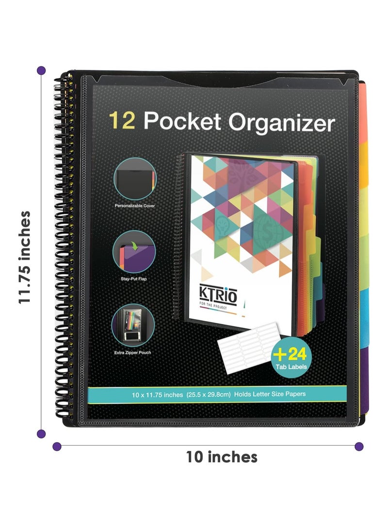 Generic 12 Pocket Poly Project Organizer, Binder Organizer Spiral Project Folder Multi Pocket Folder Binder with Pockets Letter Size, Back Cover Utility Pouch, School Supplies  - Image 3