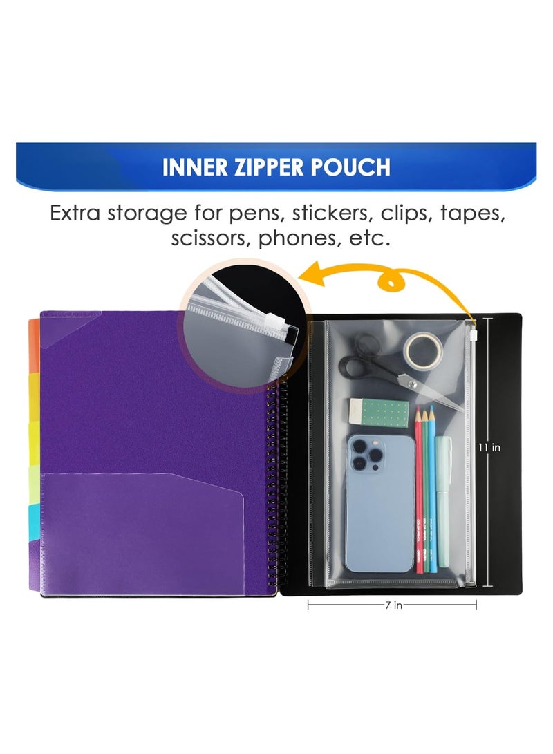 Generic 12 Pocket Poly Project Organizer, Binder Organizer Spiral Project Folder Multi Pocket Folder Binder with Pockets Letter Size, Back Cover Utility Pouch, School Supplies  - Image 4