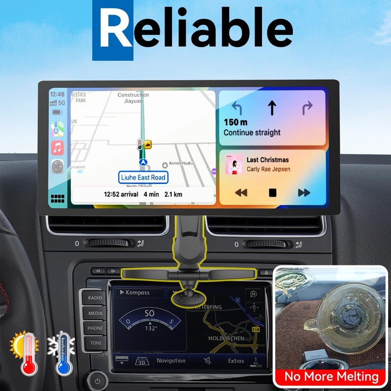 حامل سيارة لفتحة CD لشاشات CarPlay المحمولة مع ذراع تمديد، زوايا قابلة للتعديل، تصميم منخفض، حل تثبيت متكامل لشاشات عرض Android داخل السيارة (حامل بزاوية 4-tabs) - Image 2