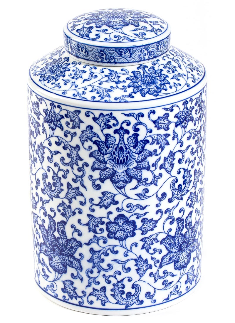 GaLouRo Blue and White Ginger Jar Chinoiserie Porcelain Blue and White Ginger Jar Vase for Home Decor Good Ideal for Living Room Shelf Table 11H