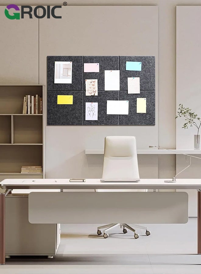GROIC 6Pcs Cork Board,Felt Sound Absorbing Panels, 30x30CM, Self-Adhesive Acoustic, Noise Reduction, Decor for Home Studio/Office/Living Room, Reminders, Gray - Image 5