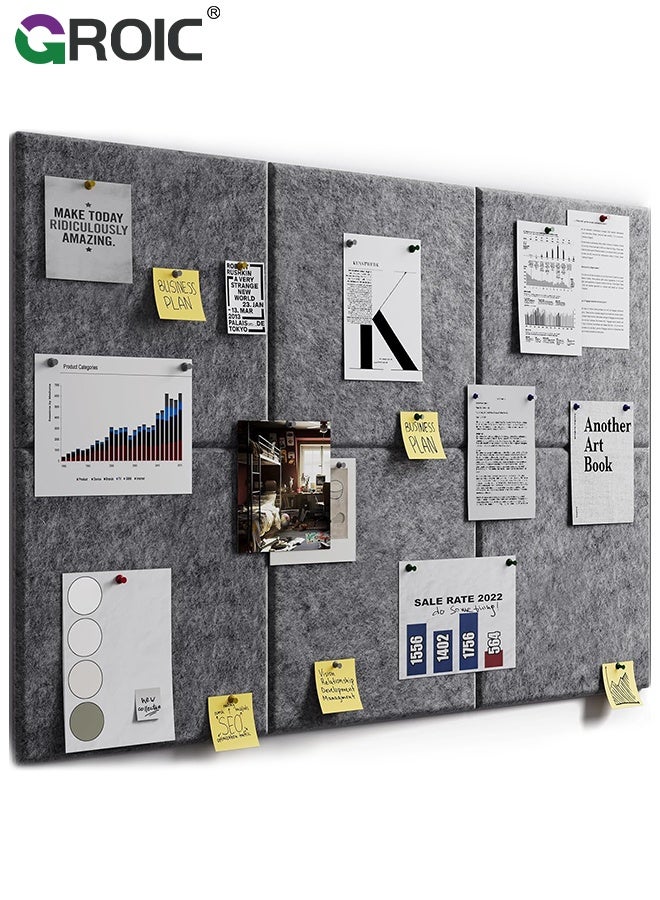 GROIC 6Pcs Cork Board,Felt Sound Absorbing Panels, 30x30CM, Self-Adhesive Acoustic, Noise Reduction, Decor for Home Studio/Office/Living Room, Reminders, Gray - Image 1