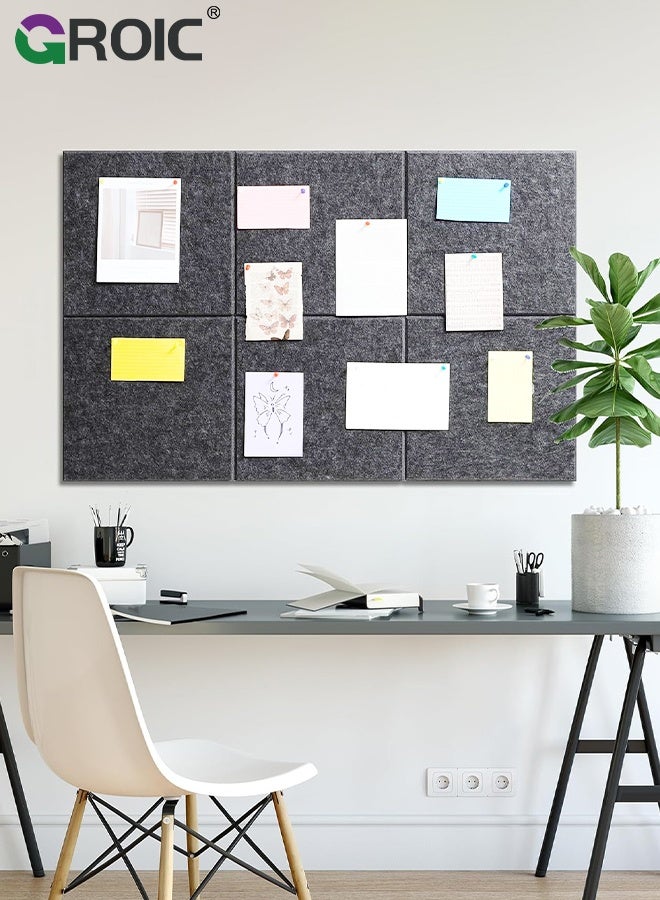GROIC 6Pcs Cork Board,Felt Sound Absorbing Panels, 30x30CM, Self-Adhesive Acoustic, Noise Reduction, Decor for Home Studio/Office/Living Room, Reminders, Gray - Image 2
