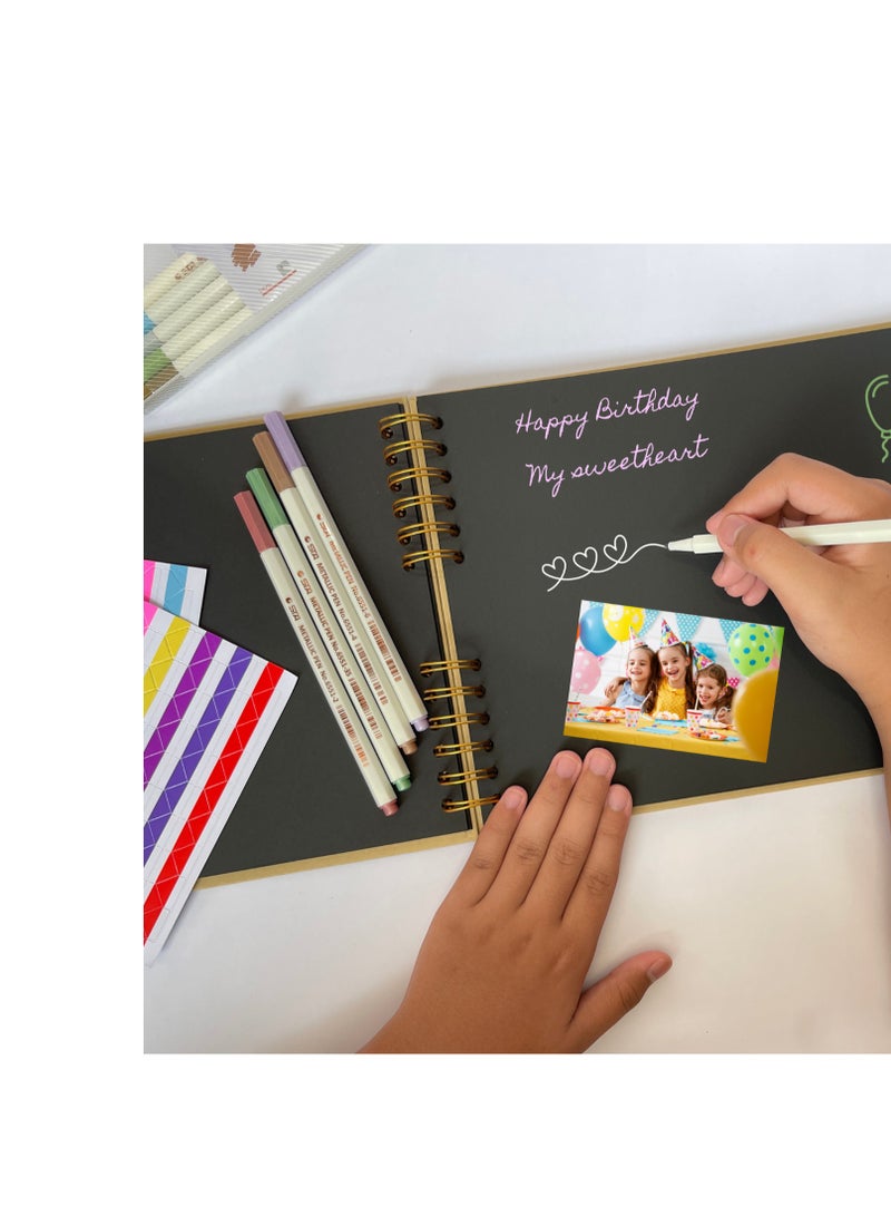 SARI SARI Scrapbook Kit & DIY Photo Album -11x8 inches, 80 pages, 3 Stickers, 10 Pens, Sketch book Art & Craft Set (Gold) - Image 3