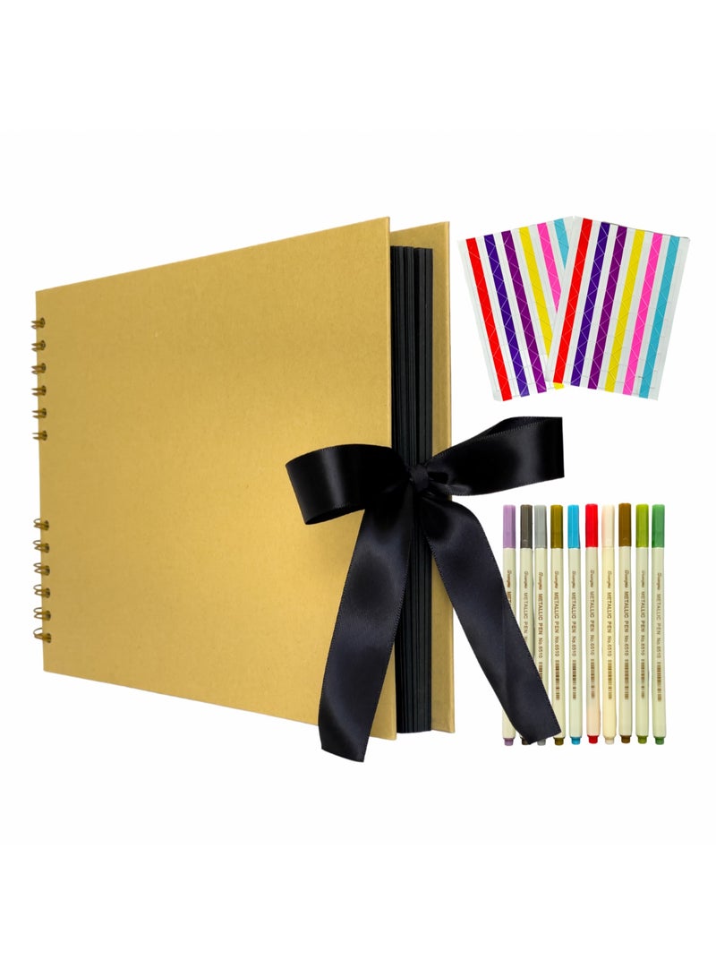 SARI SARI Scrapbook Kit & DIY Photo Album -11x8 inches, 80 pages, 3 Stickers, 10 Pens, Sketch book Art & Craft Set (Gold) - Image 1
