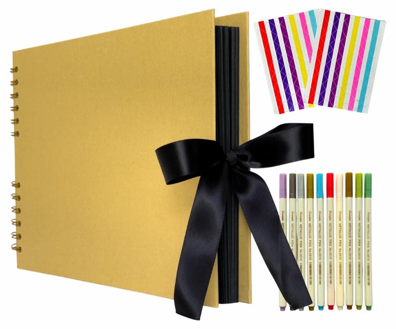 ساري ساري وألبوم الصور DIY - 11 × 8 بوصة، 80 صفحة، 3 ملصقات، 10 أقلام، مجموعة كتب رسم فنية وحرفية (ذهبي) - Image 1