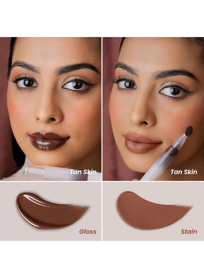 LAMIOR Hydrating Lip Gloss Stain, 2-in-1 Ultra Glossy Shine & Long-Lasting | Lip Tint, Non-Sticky Lightweight High Pigment, Peptide, Astaxanthin & Kakadu Plum Infused, Vegan Cruelty Free(Cocoa Quench) - Image 2