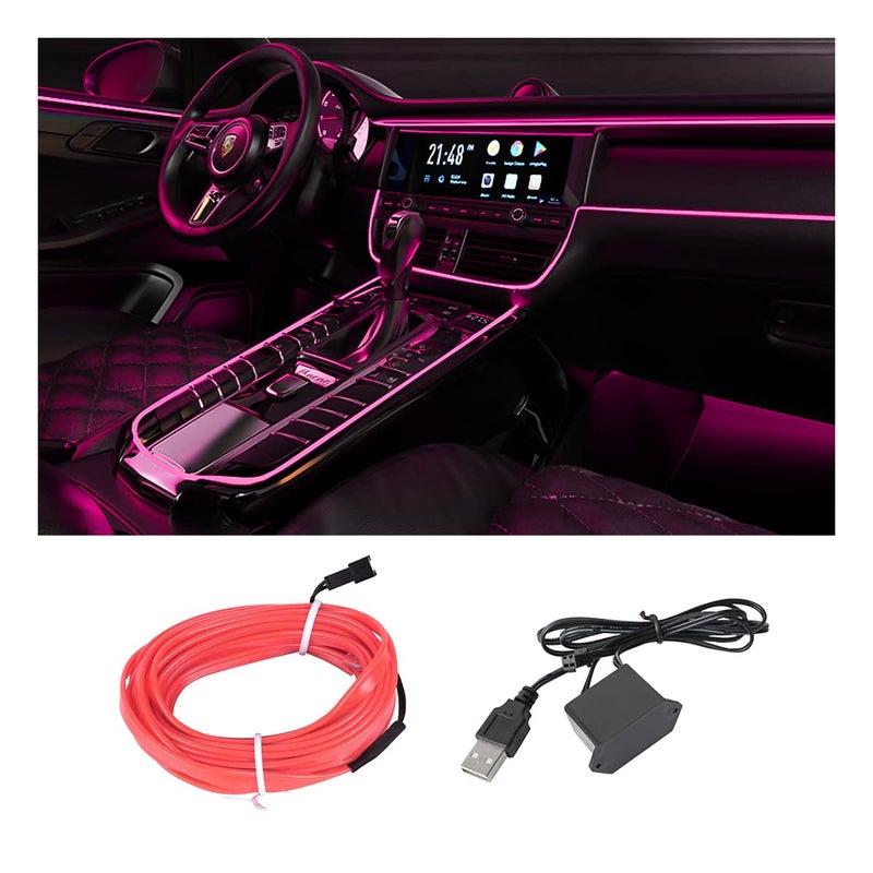 HIPOPY EL Wire LED Strip Lights USB Auto Neon Light Strip with Sewing Edge 16FT Electroluminescent Ambient Lighting Kit with Fuse Protection Car Decoration Accessory Pink16FT