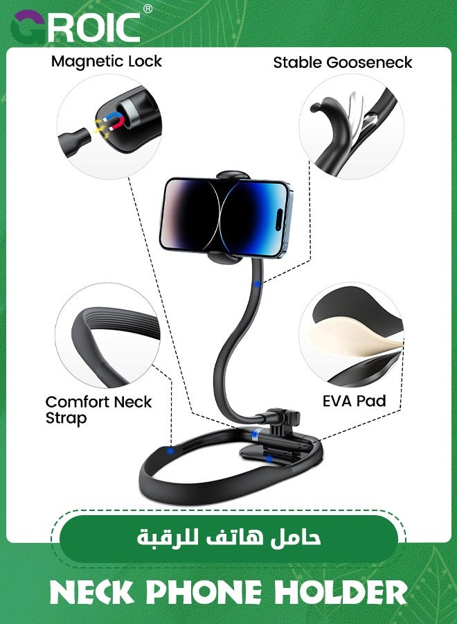 GROIC Black Neck Phone Holder Stand for Bed, Hands Free Gooseneck Flexible Neckband [Compatible Desktop use] Cellphone Mount for iPhone | Samsung & Other 4.5-6.7inch Smartphones  - Image 5