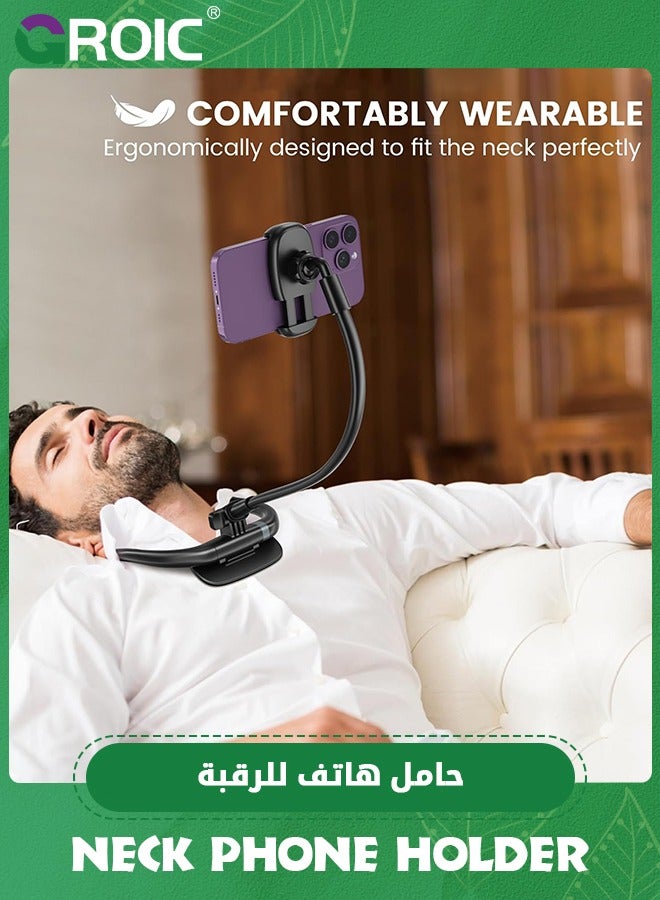 GROIC Black Neck Phone Holder Stand for Bed, Hands Free Gooseneck Flexible Neckband [Compatible Desktop use] Cellphone Mount for iPhone | Samsung & Other 4.5-6.7inch Smartphones  - Image 2