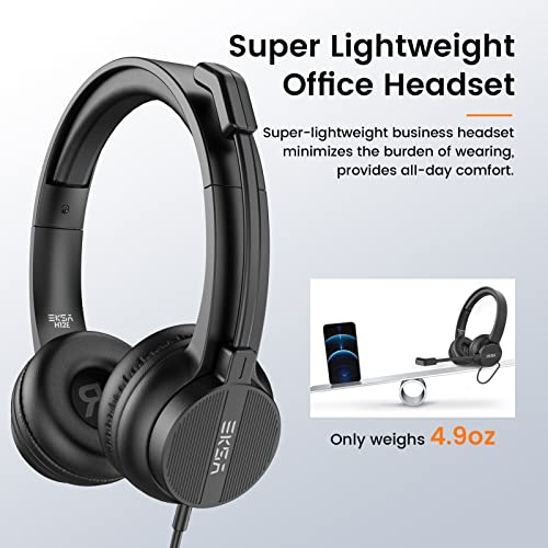 EKSA USB Headset with Microphone for PC Laptop, Wired Computer Headset Environmental Noise Canceling Headphones with Mic Mute & Volume Control, On Ear Lightweight Comfort for Work, Office/Call Center/Skype - Image 5