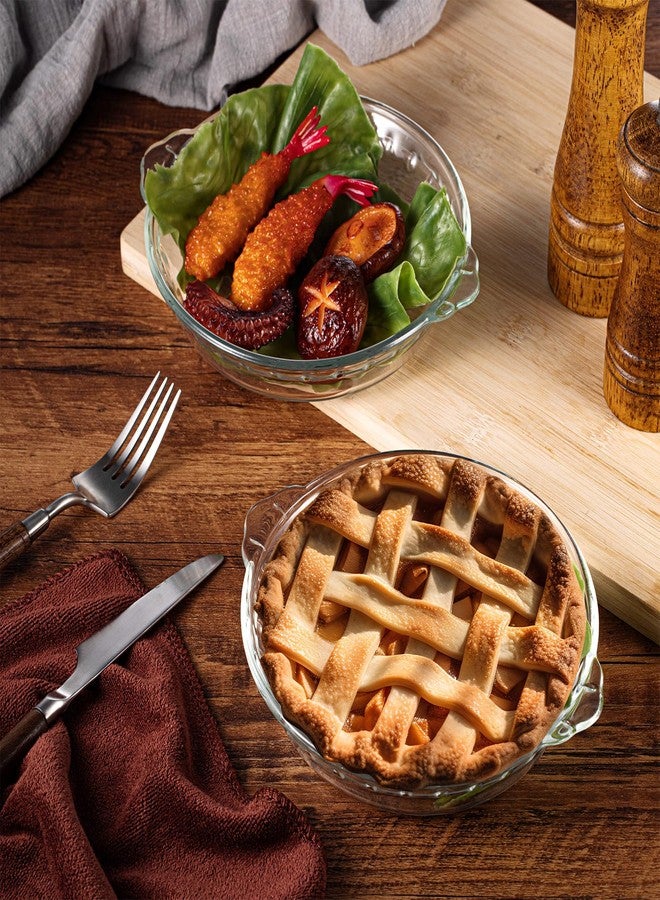 Uiifan مجموعة من 4 أطباق فطائر زجاجية صغيرة من Uiifan، صينية فطائر شفافة مقاس 6 بوصات بمقابض، طبق فطائر زجاجي دائري سعة 11.6 أونصة لفطيرة التفاح، فطيرة اليقطين، فطائر اللحم - Image 4