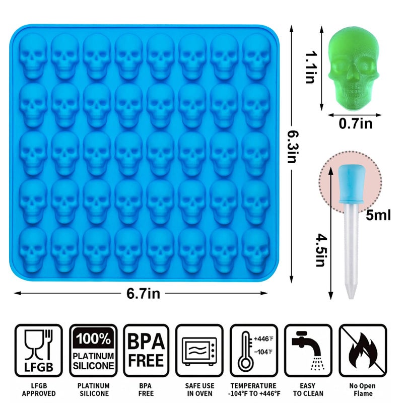 Sidosir 4Pcs Gummy Skull Chocolate Molds, Gummy Skull Candy Molds, Non-stick Silicone Candy Molds with 2 Droppers - Image 2