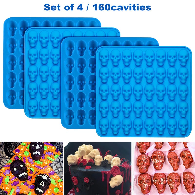 Sidosir 4Pcs Gummy Skull Chocolate Molds, Gummy Skull Candy Molds, Non-stick Silicone Candy Molds with 2 Droppers - Image 4