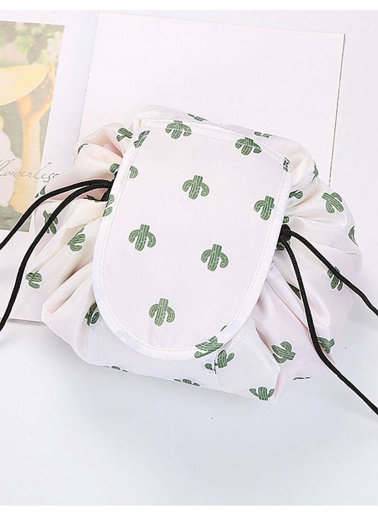 MARGOUN Makeup Bag Drawstring Travel Cosmetic Bag Round Magic Toiletry Beauty Kit Pouch Cactus Print