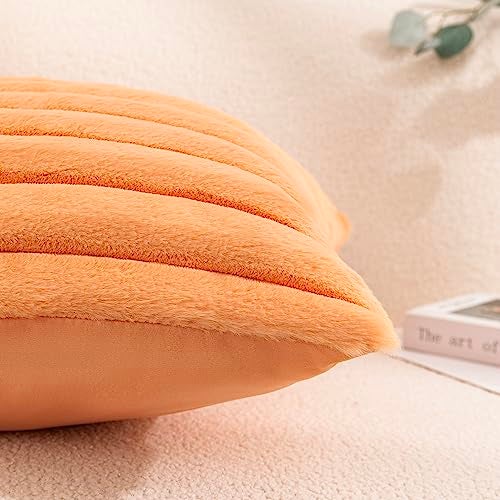 Uhomy Set of 2 Faux Fur Halloween Throw Pillow Cover Luxury Super Soft Fuzzy Striped Furry Pillowcase for Sofa Couch Bedroom Comfy Thick Fluffy Plush Cushion Cover 20x20 Inch Orange 50 cm - Image 3