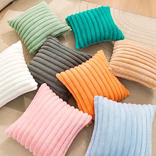 Uhomy Set of 2 Faux Fur Halloween Throw Pillow Cover Luxury Super Soft Fuzzy Striped Furry Pillowcase for Sofa Couch Bedroom Comfy Thick Fluffy Plush Cushion Cover 20x20 Inch Orange 50 cm - Image 5