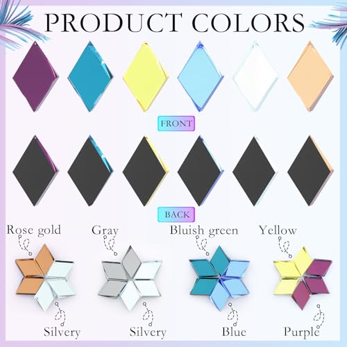 Vicenpal 300 Pcs Mosaic Tiles for Crafts Bulk Small Glass Mirror Colorful Diamond Shape Pieces Mini Mosaic Rhombus Tiles for DIY Pool Wall Door Home Art Decorations - Image 3