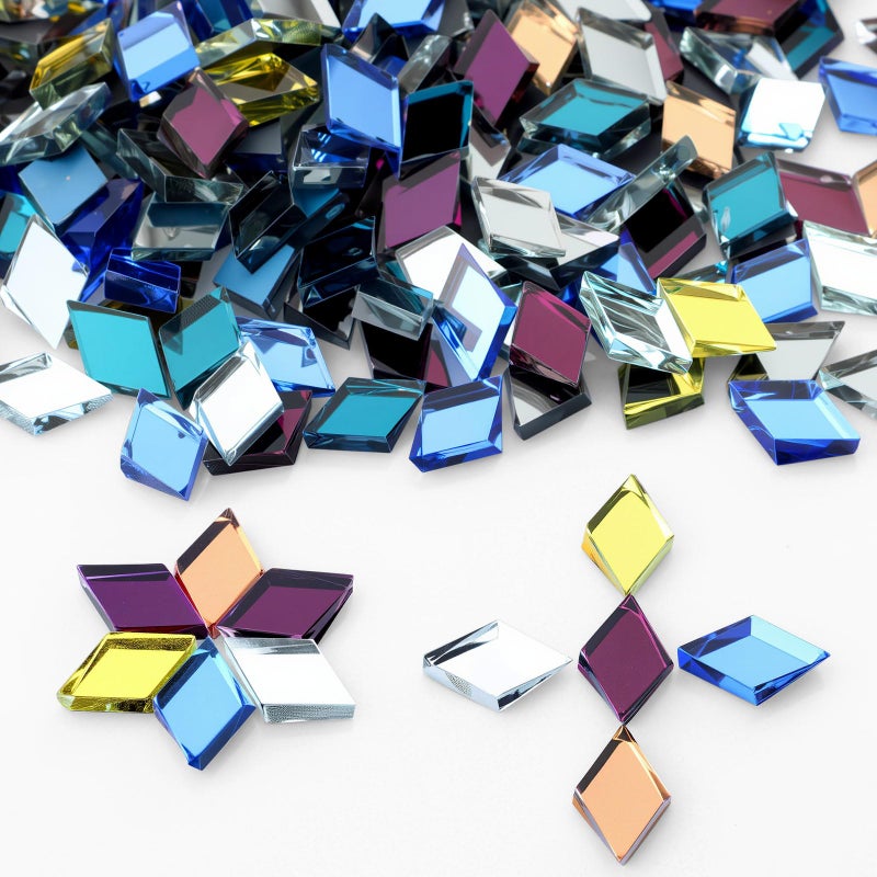 Vicenpal 300 Pcs Mosaic Tiles for Crafts Bulk Small Glass Mirror Colorful Diamond Shape Pieces Mini Mosaic Rhombus Tiles for DIY Pool Wall Door Home Art Decorations - Image 2