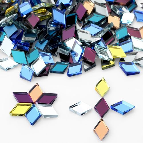Vicenpal 300 Pcs Mosaic Tiles for Crafts Bulk Small Glass Mirror Colorful Diamond Shape Pieces Mini Mosaic Rhombus Tiles for DIY Pool Wall Door Home Art Decorations - Image 1