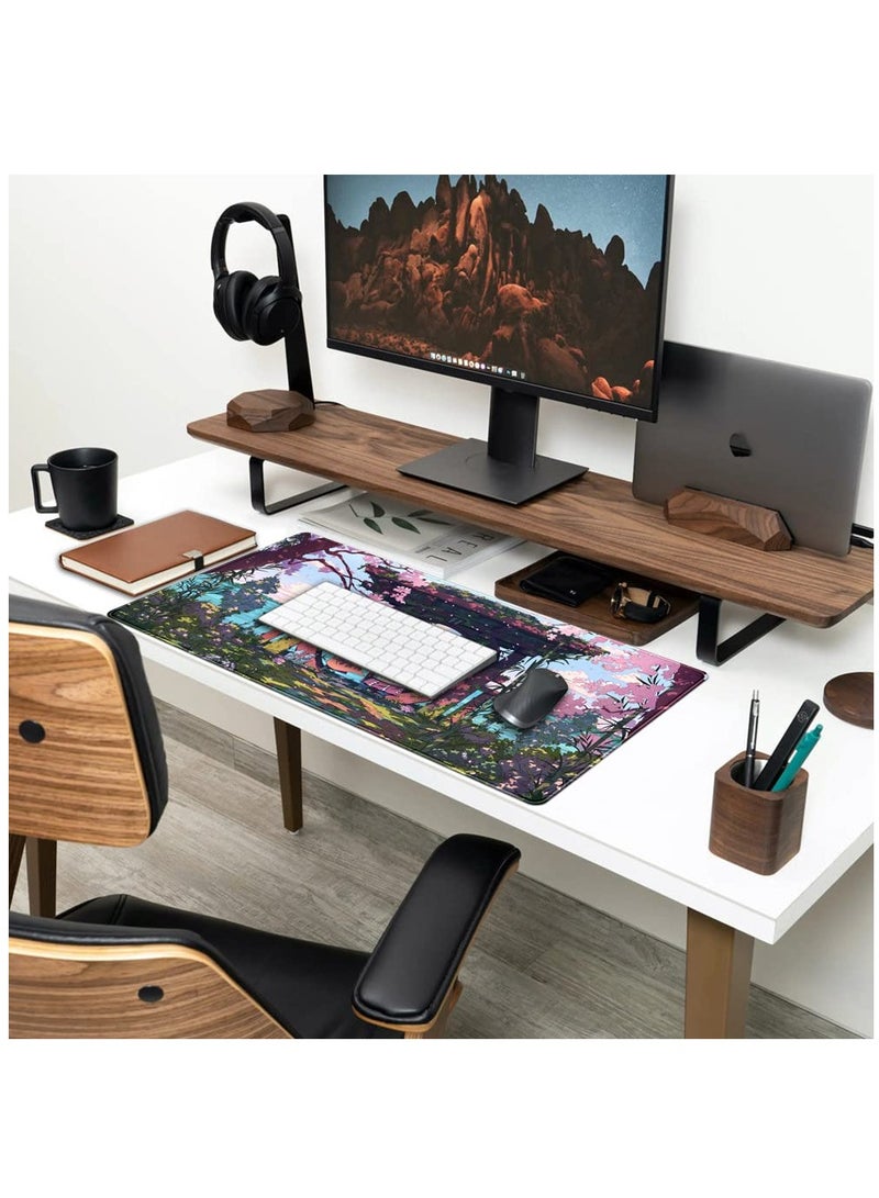 Excefore Pink Japan Desk Pad Anime Gaming Green Mouse Pad Large Mouse Pad For Desk Computer Pc Laptop Office Decor For Women, Anime Mouse Keyboard Pad Stitched Edges Non-Slip Rubber Mat Desk Pad, 31.5x15.7 In  - Image 3
