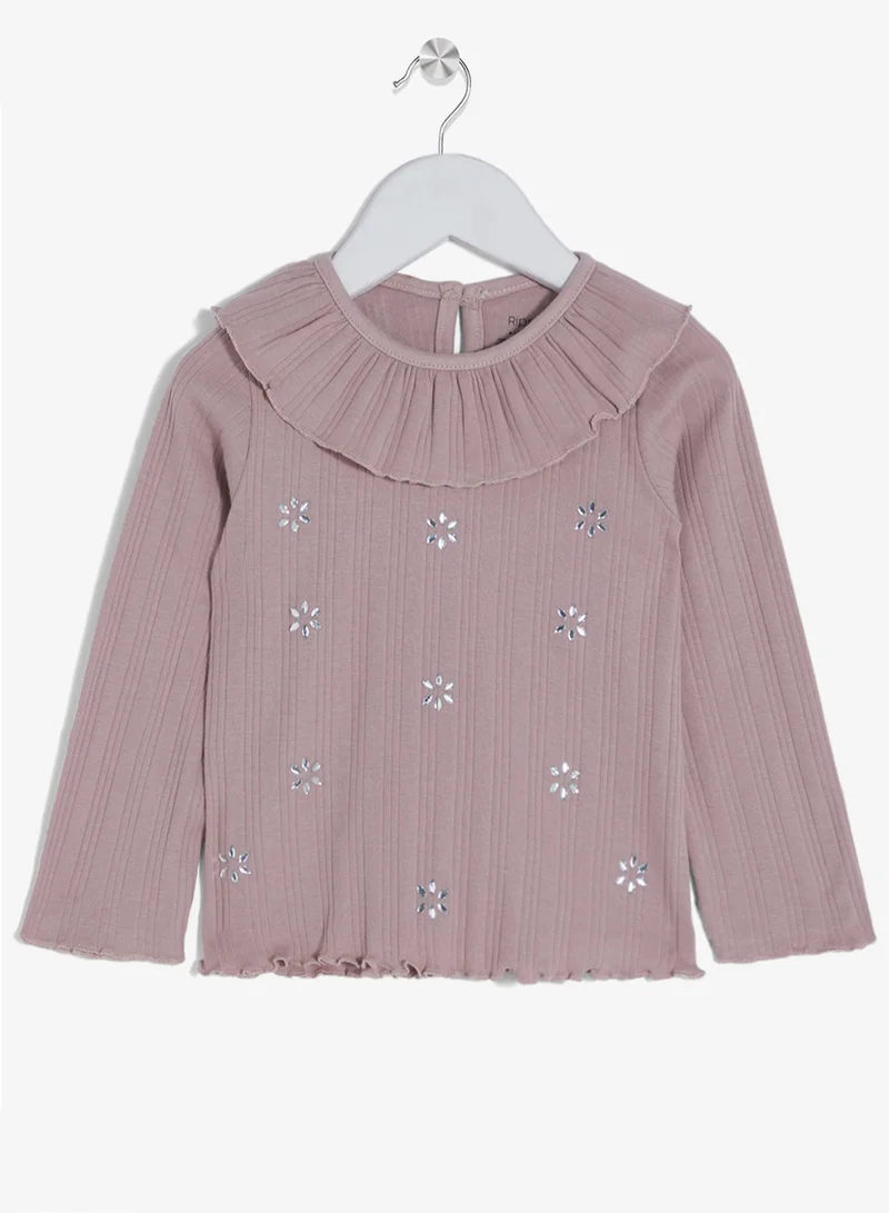 Ripples Girls Long Sleeves T-shirt With Ruffled Collar