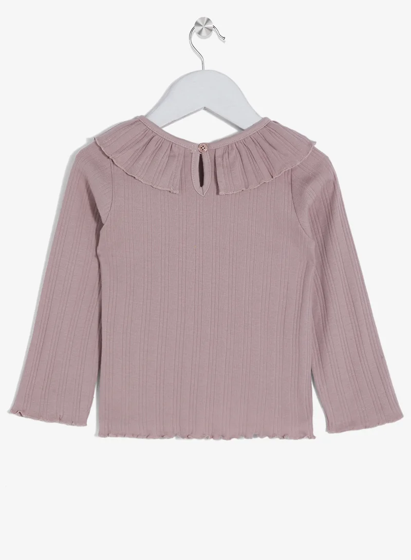 Ripples Girls Long Sleeves T-shirt With Ruffled Collar