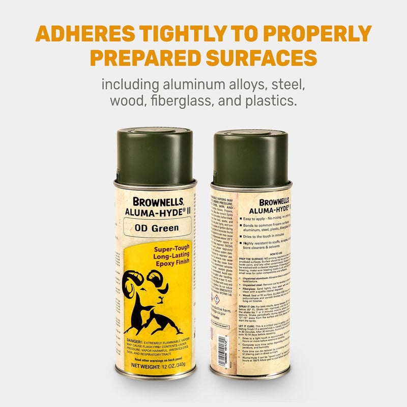 Brownells Aluma-Hyde II Epoxy Based Firearm Finish Spray Coating Protection Paint, Aerosol Can, 12 oz. (340g) OD Green - Image 3