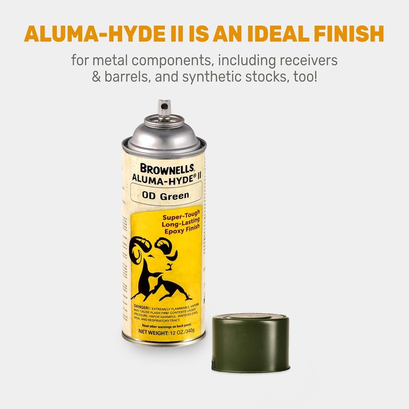 Brownells Aluma-Hyde II Epoxy Based Firearm Finish Spray Coating Protection Paint, Aerosol Can, 12 oz. (340g) OD Green - Image 4