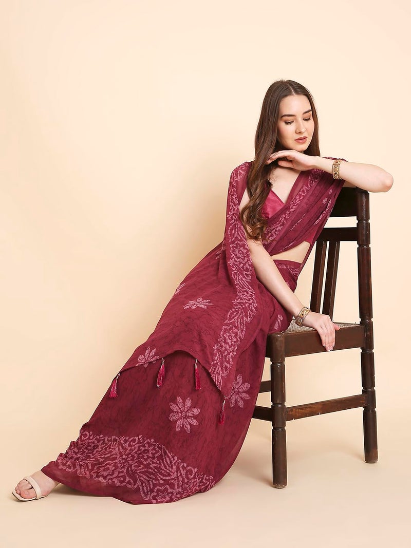 RATAN Women's Georgette Batik Printed Saree with Unstitched Blouse Piece (CHMP-BP-21870_Dusty Pink) - Image 3