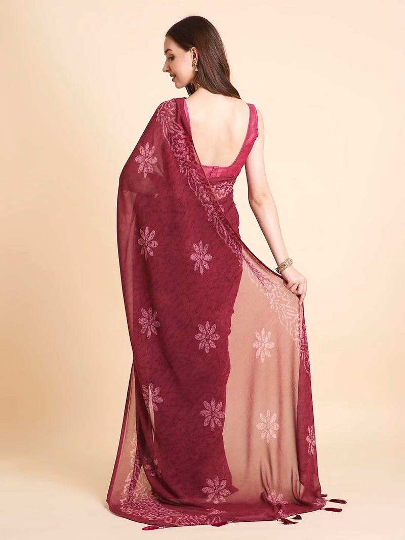 RATAN Women's Georgette Batik Printed Saree with Unstitched Blouse Piece (CHMP-BP-21870_Dusty Pink) - Image 2