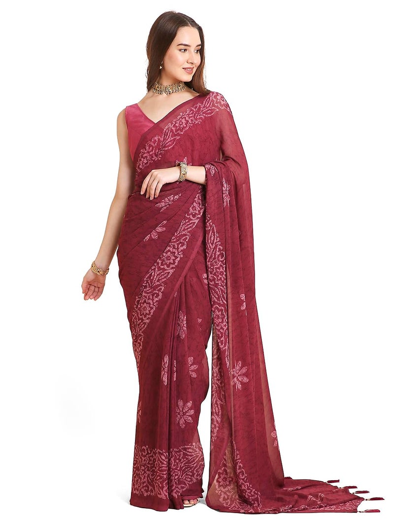 RATAN Women's Georgette Batik Printed Saree with Unstitched Blouse Piece (CHMP-BP-21870_Dusty Pink) - Image 1