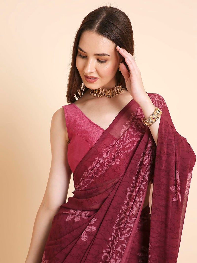 RATAN Women's Georgette Batik Printed Saree with Unstitched Blouse Piece (CHMP-BP-21870_Dusty Pink) - Image 4