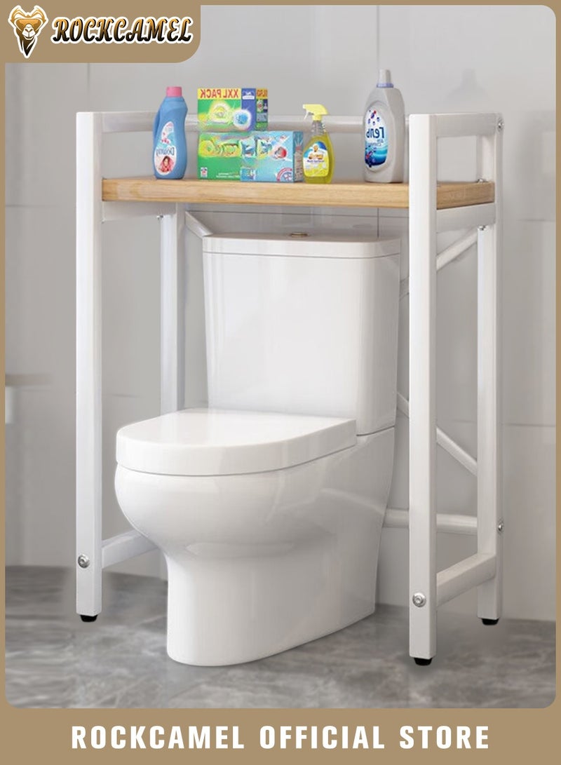 ROCKCAMEL Toilet Storage Rack, Bathroom Storage Rack, Multifunctional Storage Rack for Bathroom Kitchen Garage, Home Shelf Organizer (White and Yellow, 63x27x101 cm) - Image 1