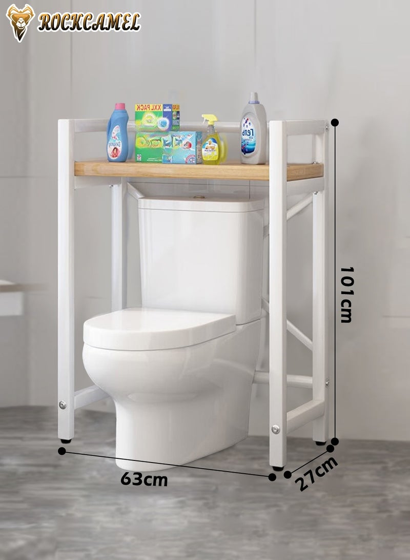 ROCKCAMEL Toilet Storage Rack, Bathroom Storage Rack, Multifunctional Storage Rack for Bathroom Kitchen Garage, Home Shelf Organizer (White and Yellow, 63x27x101 cm) - Image 2