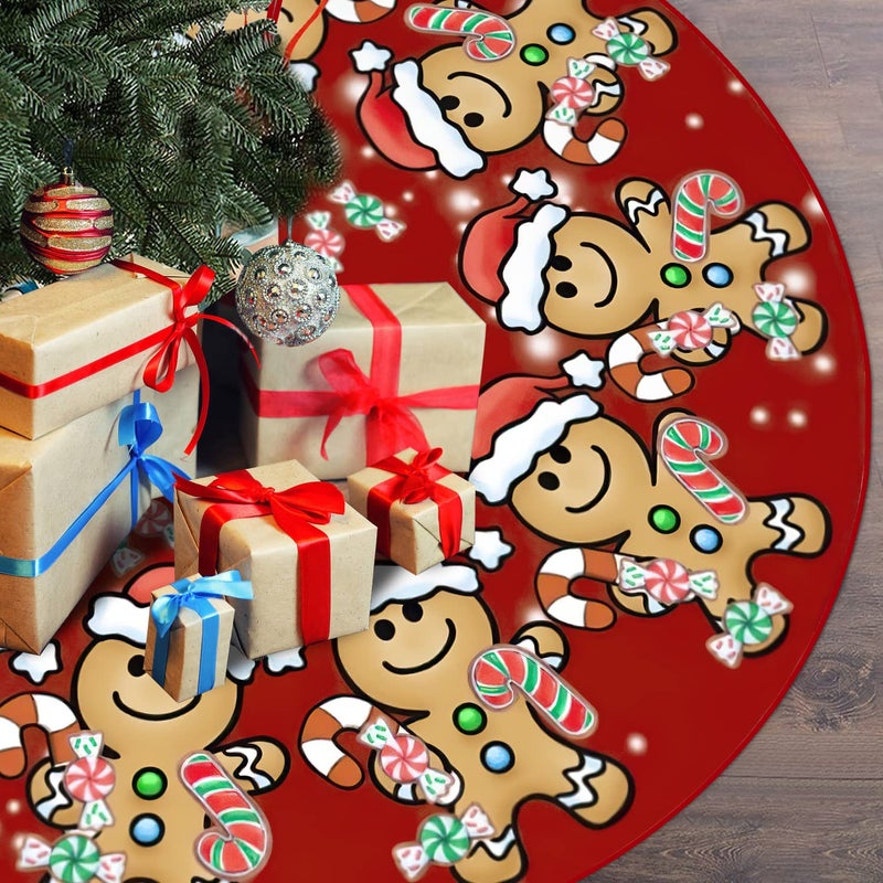 Jbralid Christmas Tree Skirt 48 Inch Christmas Gingerbread Sweet Candy Lollipop Xmas Tree Skirts Mat for New Year Holiday Christmas Party Decorations