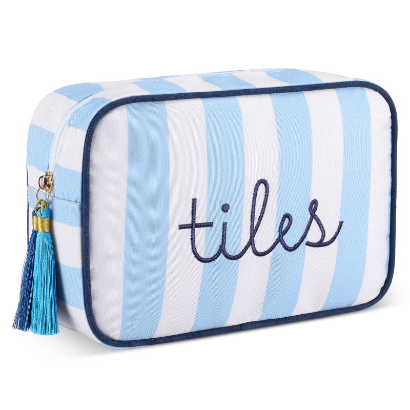 Sanwuta Mahjong Tile Bag with Zipper Striped Embroidered Mahjong Storage Pouch Mah Jong Bags for Tiles Board Game Pieces Game Party Travel Gatherings AccessoriesBlueClassic - Image 3