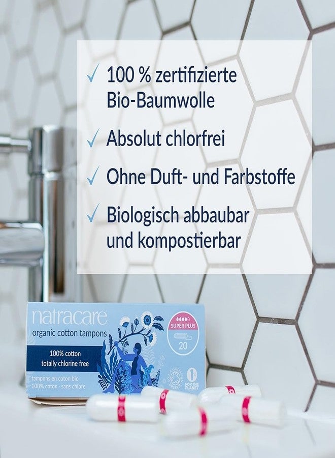 Natracare Non-Applicator 100% Organic Cotton Tampons, Super Plus, Totally Chlorine Free, Biodegradable and Compostable (1 Pack, 20 Tampons Total - Image 2