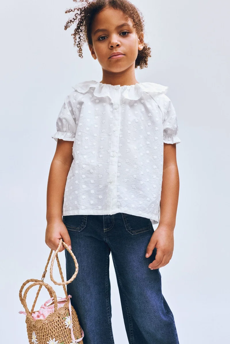 H&M Flounce-collar embroidered blouse