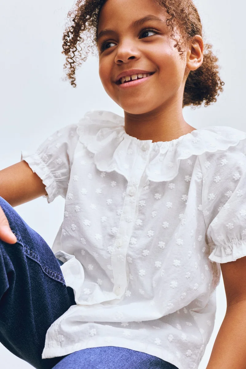 H&M Flounce-collar embroidered blouse