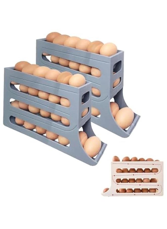 HOOKOR Durku 2 Pcs Egg Holder for Fridge, 4-Layer Automatic Egg Rolling Dispenser, Holds 30 Eggs Simultaneously, Space Saving Egg Tray for Refrigerator, Works In The Kitchen, Cabinets (Grey-2pcs)  - Image 1