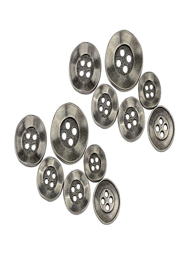RECHERE 12 PCS Vintage Flat Metal Buttons 4-Hole Craft for DIYS Sewing Embellishment (Antique Silver,11mm)