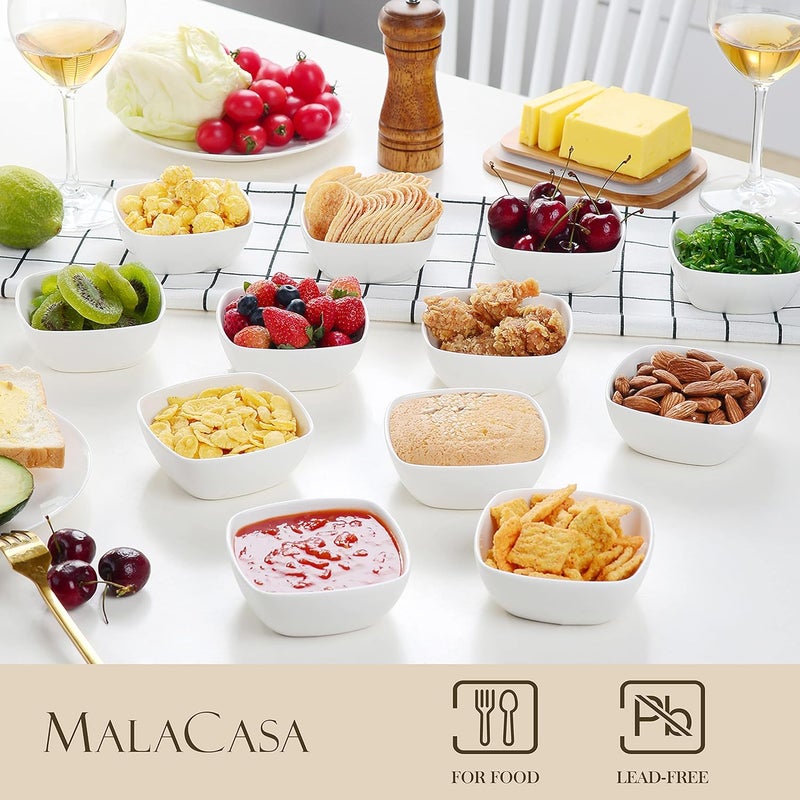 MALACASA طقم أطباق غمس بورسلين سعة 5 أونص، 12 قطعة، أطباق صغيرة، أطباق صلصة غمس، أطباق صغيرة قابلة للتكديس للحلويات، سوفليه، بروليه، desserts، وجبات خفيفة، ملحقات لوحات الشاركتوري، آمنة للاستخدام في الفرن - Image 5
