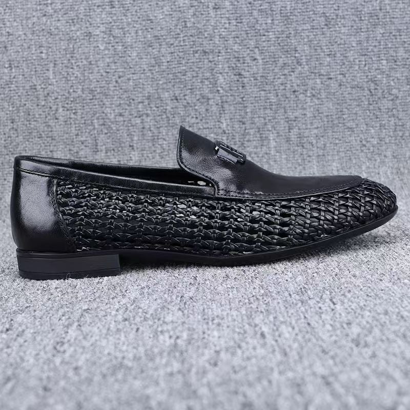 Summer Men'S Shoes, Hollow Breathable Slip-Ons, Casual Leather Shoes, Men'S Slip-Ons, Trendy And Versatile Hand-Woven Loafers - Image 4