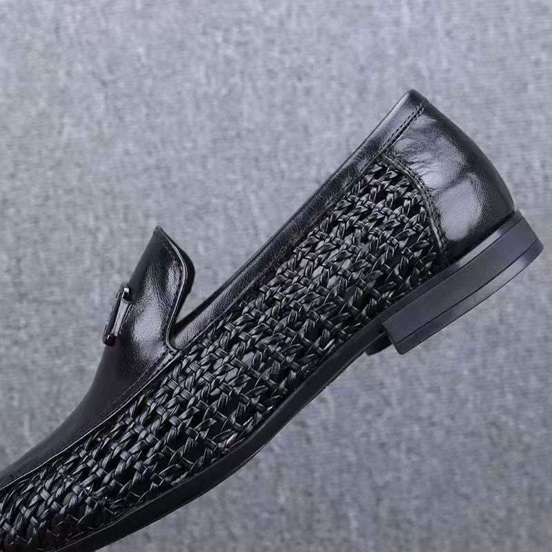 Summer Men'S Shoes, Hollow Breathable Slip-Ons, Casual Leather Shoes, Men'S Slip-Ons, Trendy And Versatile Hand-Woven Loafers - Image 3