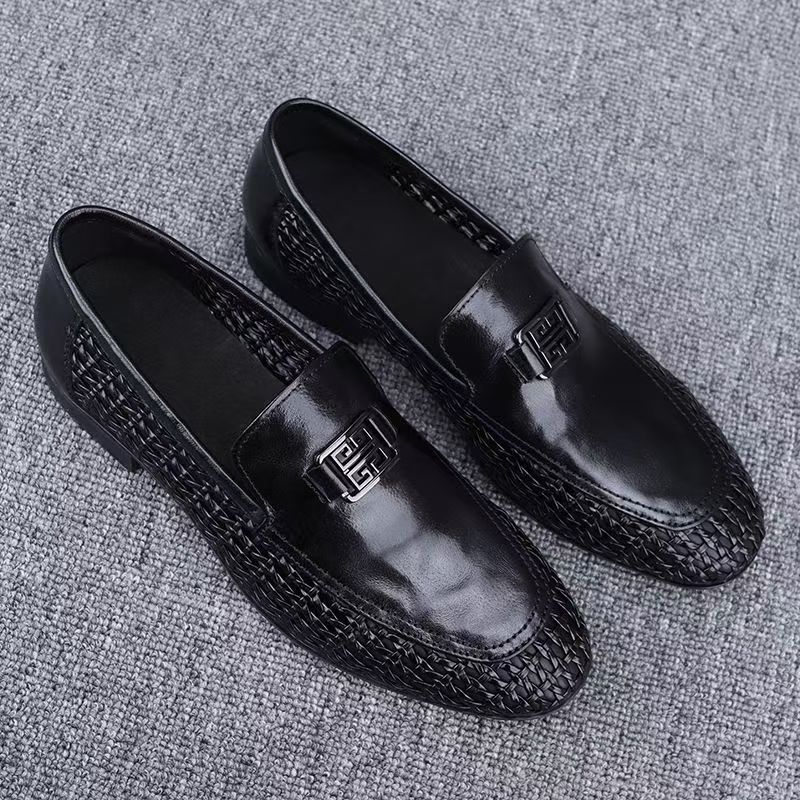 Summer Men'S Shoes, Hollow Breathable Slip-Ons, Casual Leather Shoes, Men'S Slip-Ons, Trendy And Versatile Hand-Woven Loafers - Image 2