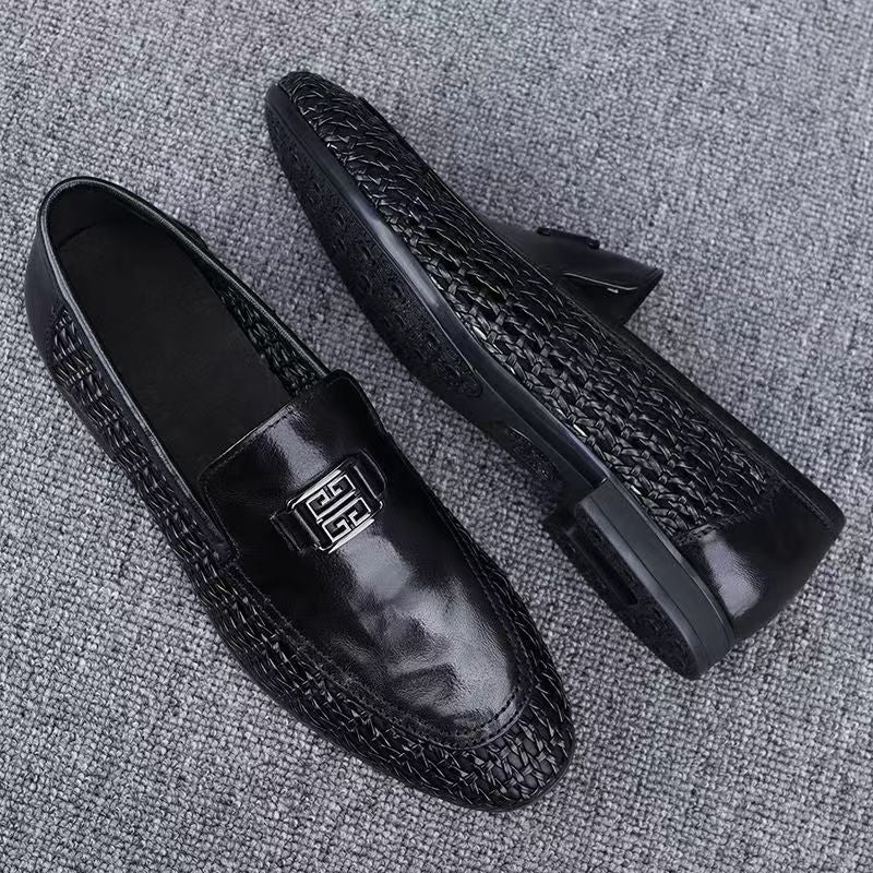 Summer Men'S Shoes, Hollow Breathable Slip-Ons, Casual Leather Shoes, Men'S Slip-Ons, Trendy And Versatile Hand-Woven Loafers - Image 5